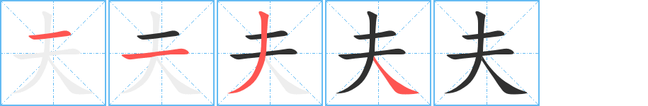 夫的笔顺分步演示图